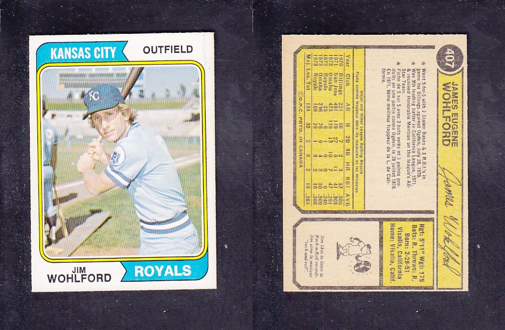 1974 O-PEE-CHEE BASEBALL CARD #407 J. WOHLFORD photo 1974 O-PEE-CHEE BASEBALL CARD #407 J. WOHLFORD photo