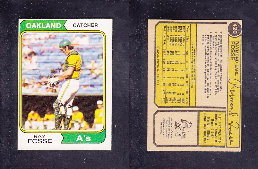 1974 O-PEE-CHEE BASEBALL CARD #420 R. FOSSE photo
