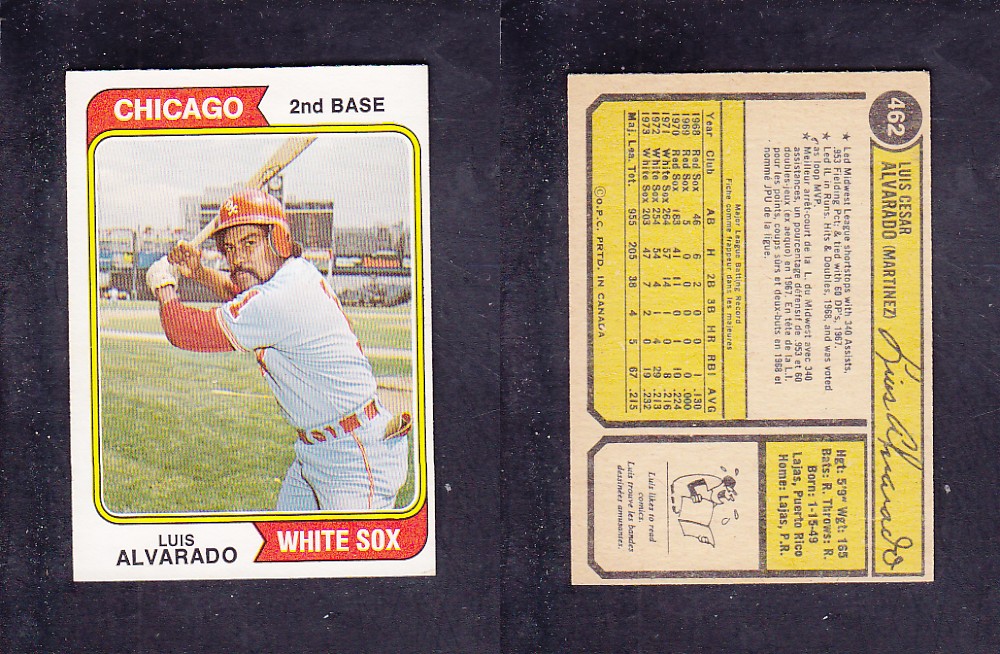 1974 O-PEE-CHEE BASEBALL CARD #462 L. ALVARADO photo 1974 O-PEE-CHEE BASEBALL CARD #462 L. ALVARADO photo