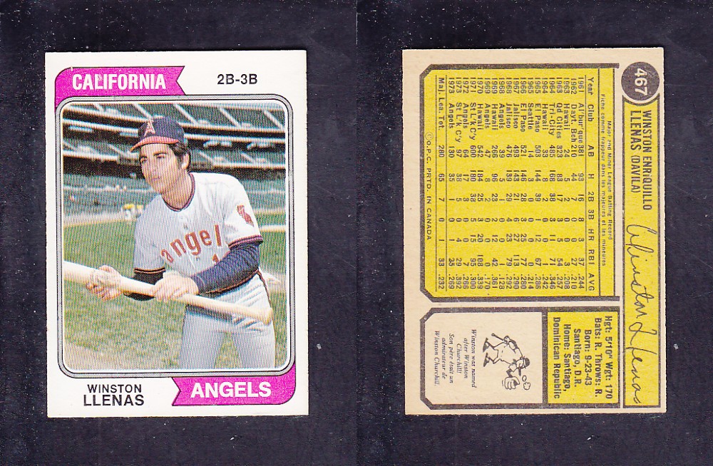 1974 O-PEE-CHEE BASEBALL CARD #467 W. LLENAS photo 1974 O-PEE-CHEE BASEBALL CARD #467 W. LLENAS photo