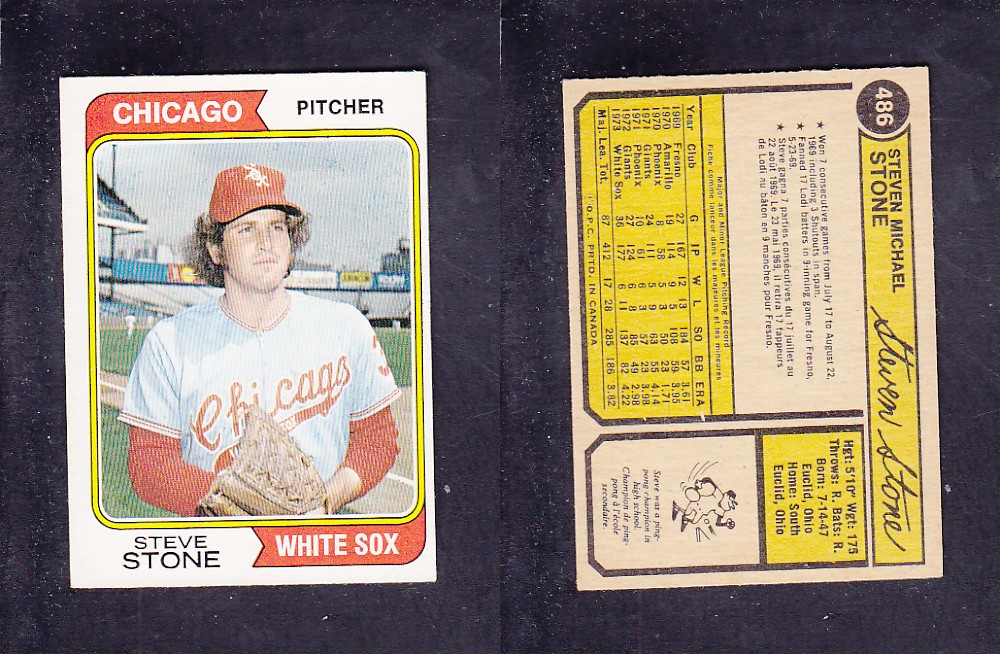 1974 O-PEE-CHEE BASEBALL CARD #486 S. STONE photo 1974 O-PEE-CHEE BASEBALL CARD #486 S. STONE photo