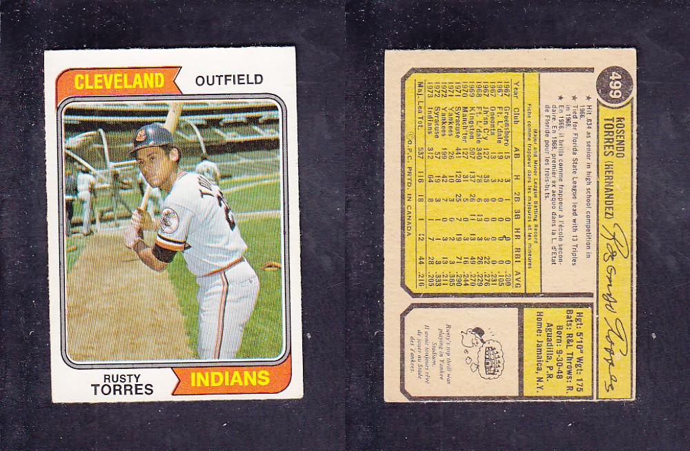 1974 O-PEE-CHEE BASEBALL CARD #499 R. TORRES photo 1974 O-PEE-CHEE BASEBALL CARD #499 R. TORRES photo