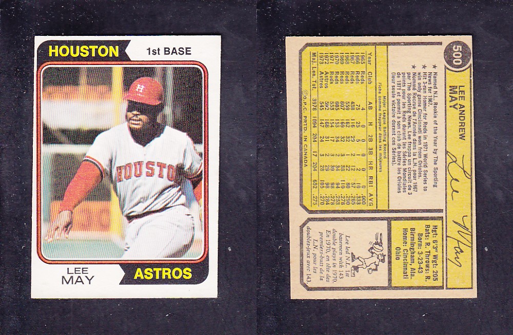 1974 O-PEE-CHEE BASEBALL CARD #500 L. MAY photo 1974 O-PEE-CHEE BASEBALL CARD #500 L. MAY photo