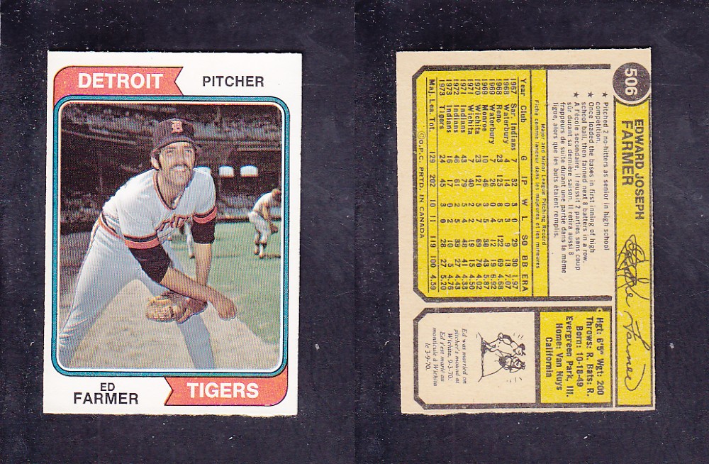 1974 O-PEE-CHEE BASEBALL CARD #506 E. FARMER photo 1974 O-PEE-CHEE BASEBALL CARD #506 E. FARMER photo