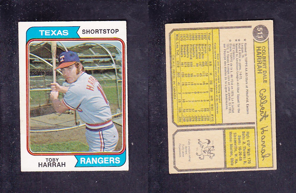 1974 O-PEE-CHEE BASEBALL CARD #511 T. HARRAH photo 1974 O-PEE-CHEE BASEBALL CARD #511 T. HARRAH photo