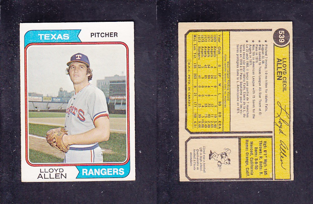1974 O-PEE-CHEE BASEBALL CARD #539 L. ALLEN photo 1974 O-PEE-CHEE BASEBALL CARD #539 L. ALLEN photo