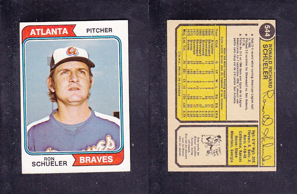 1974 O-PEE-CHEE BASEBALL CARD #544 R. SCHUELER photo