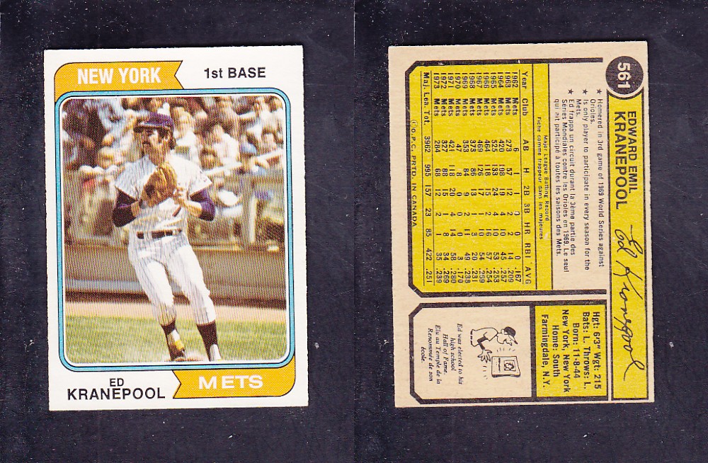 1974 O-PEE-CHEE BASEBALL CARD #561 E. KRANEPOOL photo
