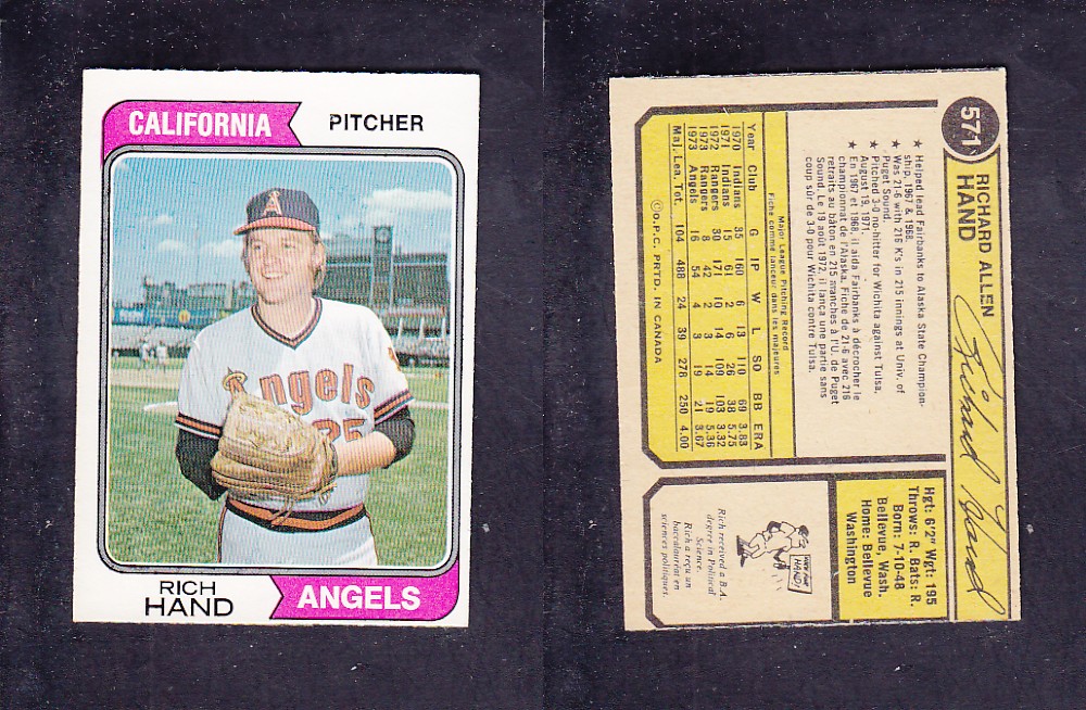 1974 O-PEE-CHEE BASEBALL CARD #571 R. HAND photo 1974 O-PEE-CHEE BASEBALL CARD #571 R. HAND photo