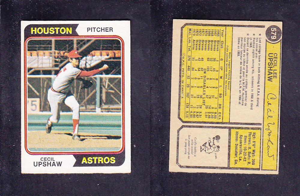 1974 O-PEE-CHEE BASEBALL CARD #579 C. UPSHAW photo