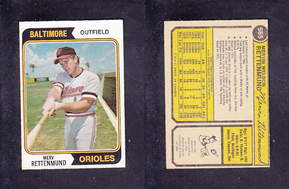 1974 O-PEE-CHEE BASEBALL CARD #585 M. RETTENMUND photo