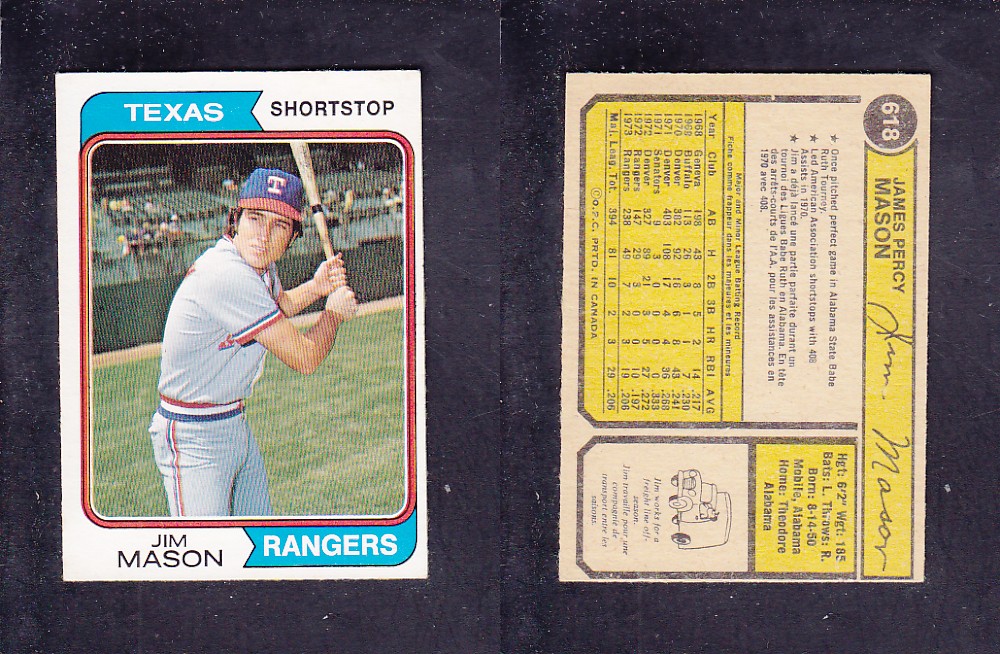 1974 O-PEE-CHEE BASEBALL CARD #618 J. MASON photo