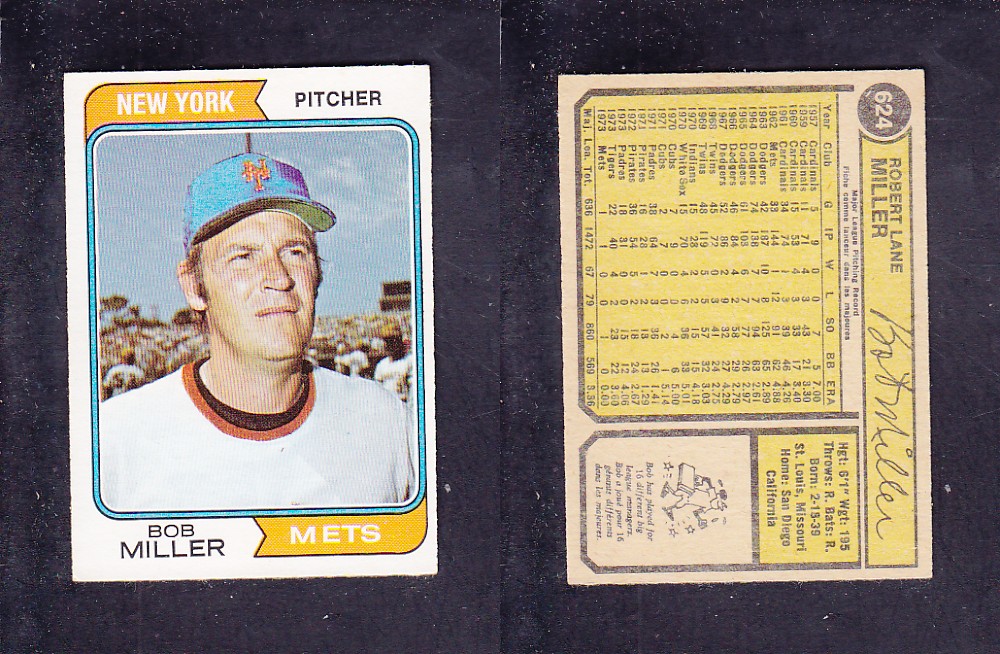 1974 O-PEE-CHEE BASEBALL CARD #624 B. MILLER photo 1974 O-PEE-CHEE BASEBALL CARD #624 B. MILLER photo