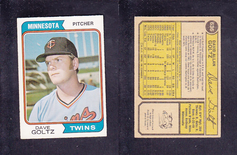 1974 O-PEE-CHEE BASEBALL CARD #636 D. GOLTZ photo 1974 O-PEE-CHEE BASEBALL CARD #636 D. GOLTZ photo