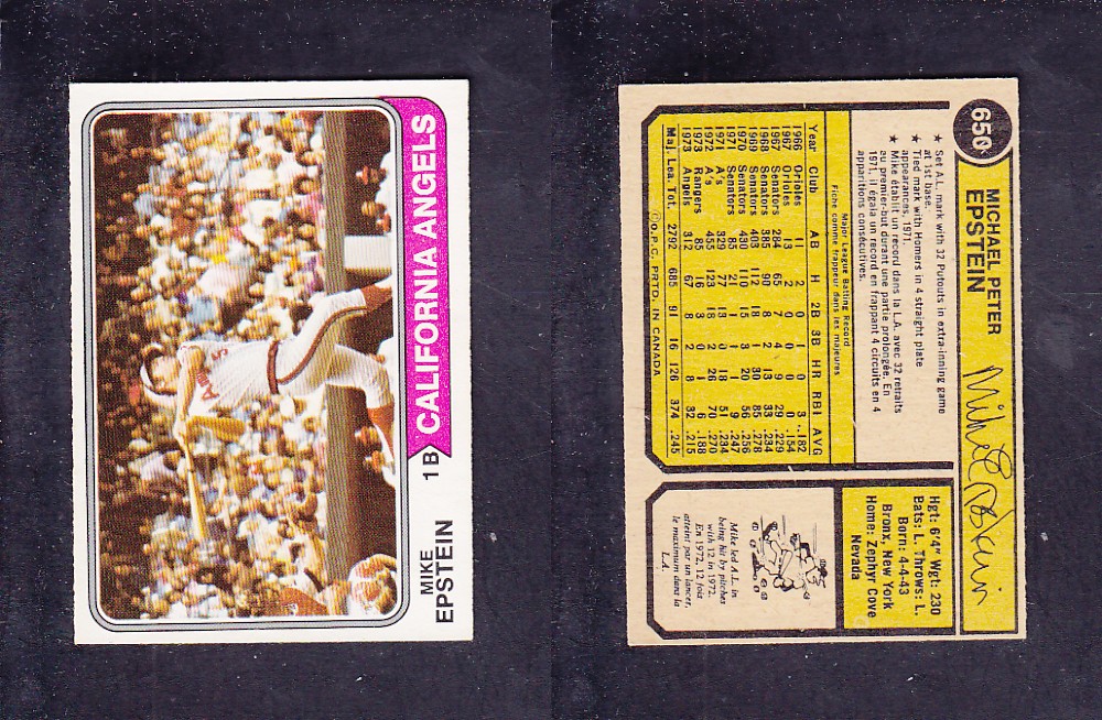1974 O-PEE-CHEE BASEBALL CARD #650 M. EPSTEIN photo 1974 O-PEE-CHEE BASEBALL CARD #650 M. EPSTEIN photo