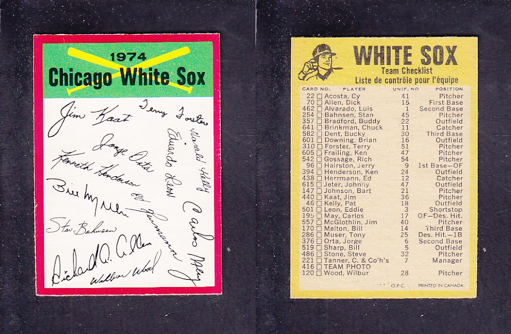 1974 O-PEE-CHEE BASEBALL CARD TEAM CHECKLIST CHICAGO WHITE SOX photo 1974 O-PEE-CHEE BASEBALL CARD TEAM CHECKLIST CHICAGO WHITE SOX photo