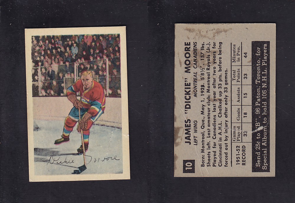 1952-53 PARKHURST HOCKEY CARD #10 D. MOORE photo 1952-53 PARKHURST HOCKEY CARD #10 D. MOORE photo