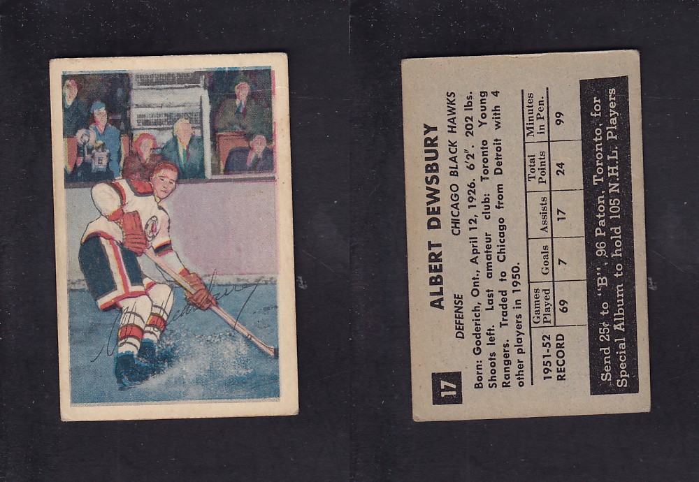 1952-53 PARKHURST HOCKEY CARD #17 A. DEWSBURY photo 1952-53 PARKHURST HOCKEY CARD #17 A. DEWSBURY photo