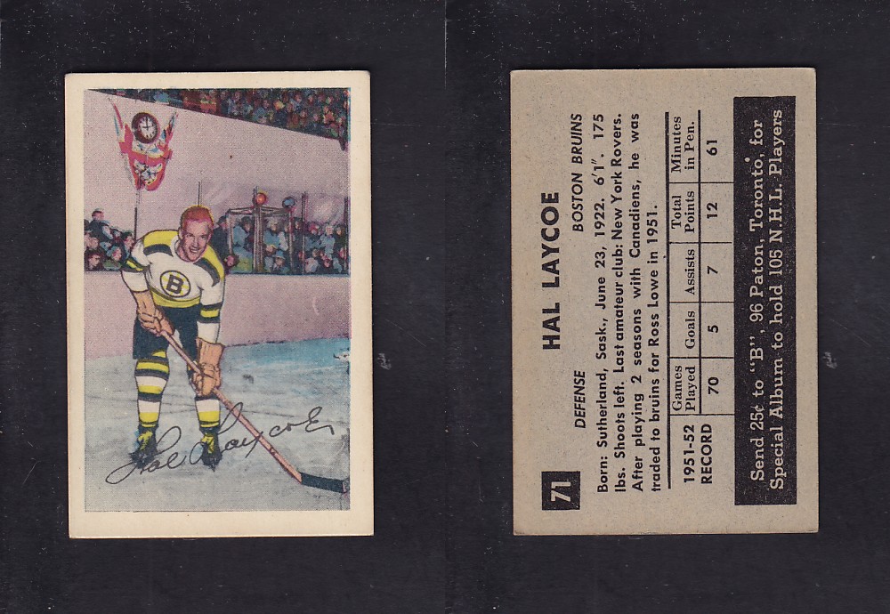 1952-53 PARKHURST HOCKEY CARD #71 H. LAYCOE photo 1952-53 PARKHURST HOCKEY CARD #71 H. LAYCOE photo