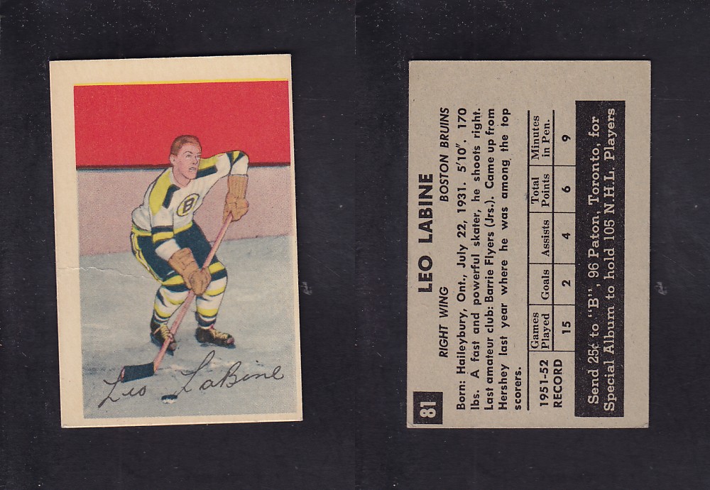 1952-53 PARKHURST HOCKEY CARD #81 L. LABINE photo 1952-53 PARKHURST HOCKEY CARD #81 L. LABINE photo