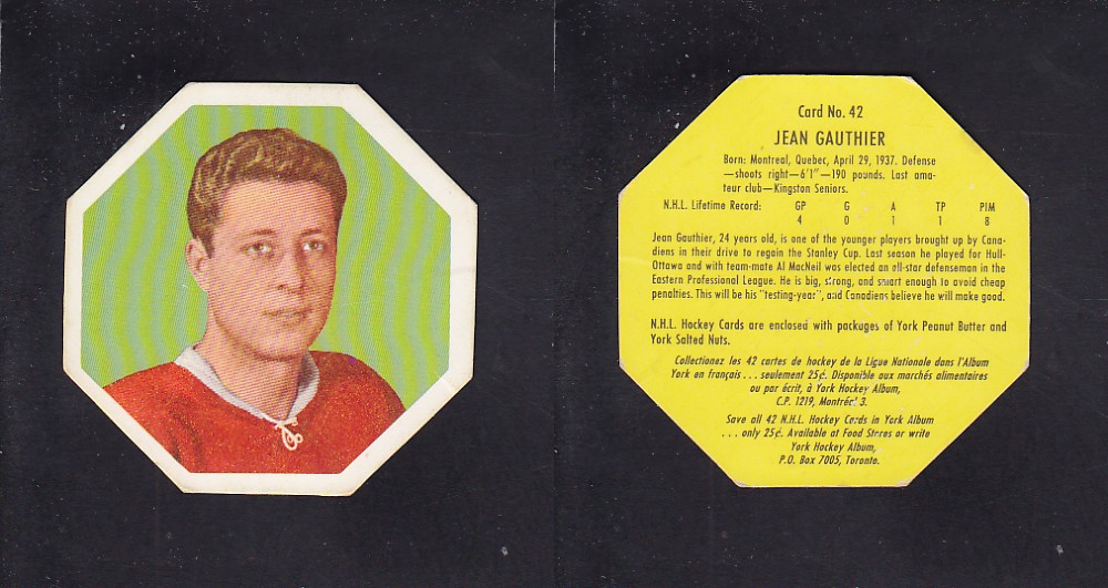 1961-62 YORK HOCKEY CARD #42 J. GAUTHIER photo 1961-62 YORK HOCKEY CARD #42 J. GAUTHIER photo