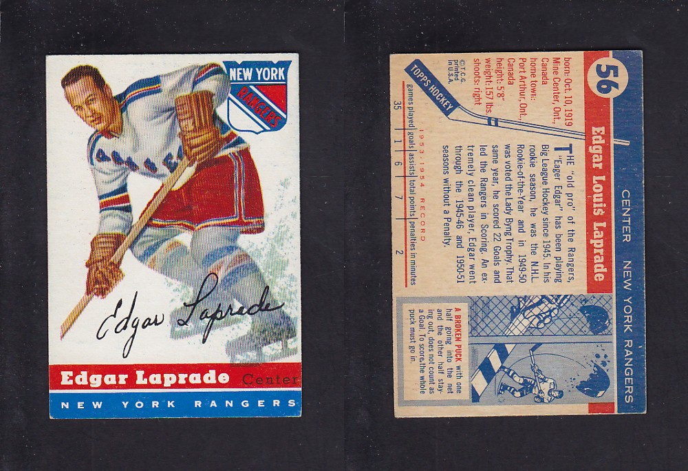 1954-55 TOPPS HOCKEY CARD #56 E. LAPRADE photo 1954-55 TOPPS HOCKEY CARD #56 E. LAPRADE photo