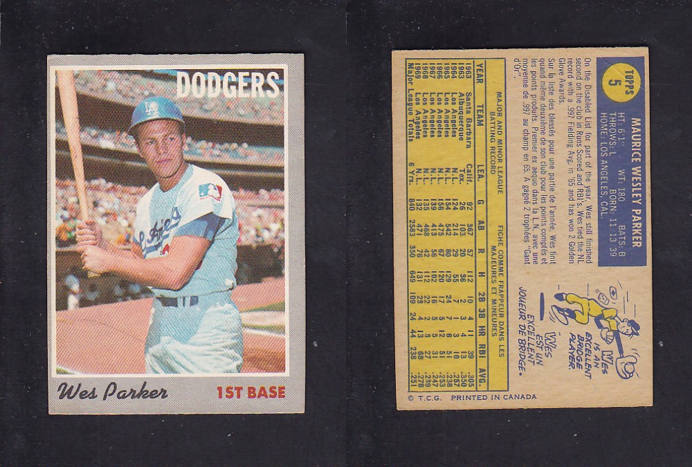 1970 O-PEE-CHEE BASEBALL CARD #5 W. PARKER photo 1970 O-PEE-CHEE BASEBALL CARD #5 W. PARKER photo