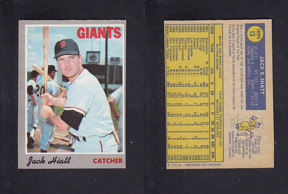 1970 O-PEE-CHEE BASEBALL CARD #13 J. HIATT photo 1970 O-PEE-CHEE BASEBALL CARD #13 J. HIATT photo