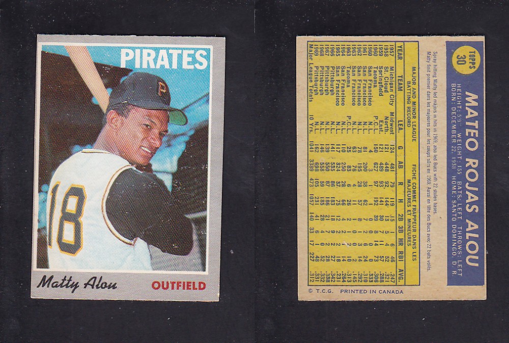 1970 O-PEE-CHEE BASEBALL CARD #30 M. ALOU photo 1970 O-PEE-CHEE BASEBALL CARD #30 M. ALOU photo