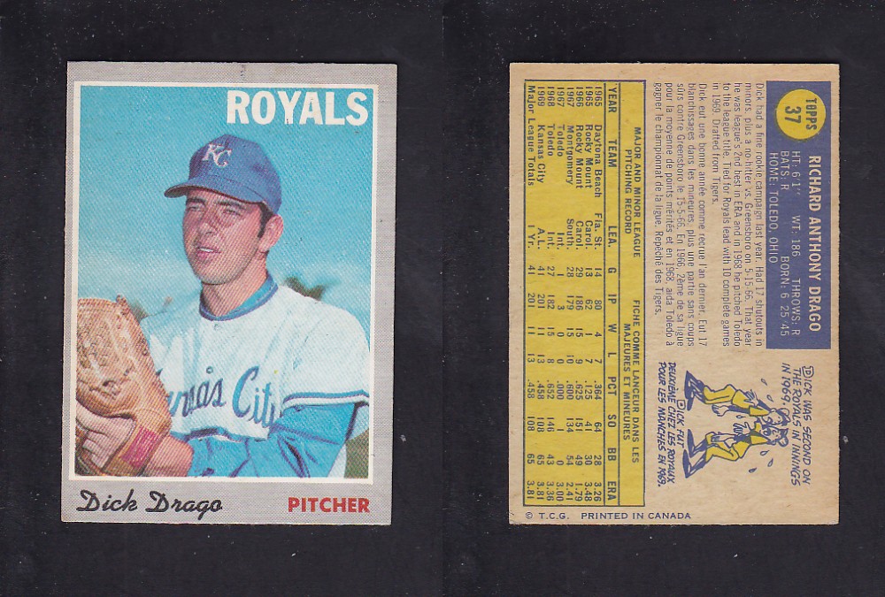 1970 O-PEE-CHEE BASEBALL CARD #37 D. DRAGO photo 1970 O-PEE-CHEE BASEBALL CARD #37 D. DRAGO photo