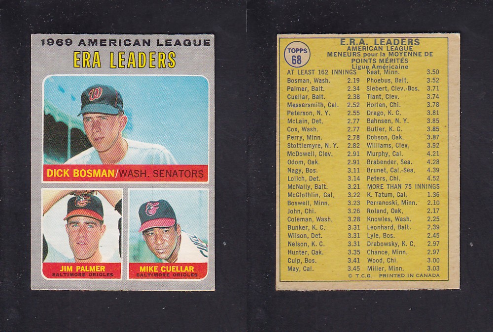 1970 O-PEE-CHEE BASEBALL CARD #68 AMERICAN LEAGUE ERA LEADERS photo 1970 O-PEE-CHEE BASEBALL CARD #68 AMERICAN LEAGUE ERA LEADERS photo
