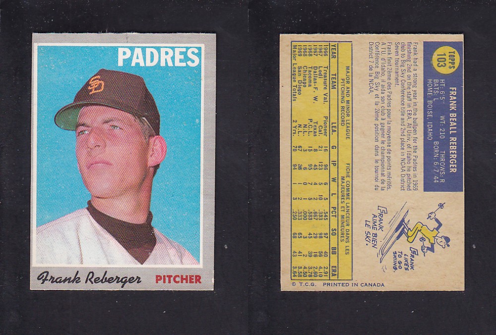 1970 O-PEE-CHEE BASEBALL CARD #103 F. REBERGER photo 1970 O-PEE-CHEE BASEBALL CARD #103 F. REBERGER photo