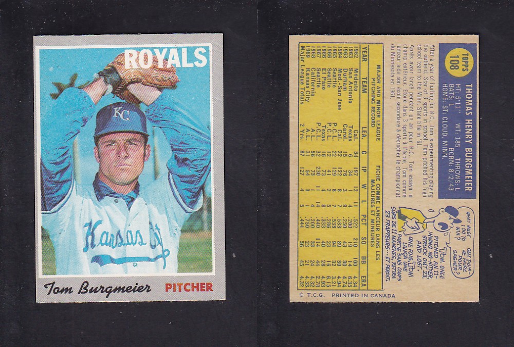 1970 O-PEE-CHEE BASEBALL CARD #108 T. BURGMEIER photo 1970 O-PEE-CHEE BASEBALL CARD #108 T. BURGMEIER photo