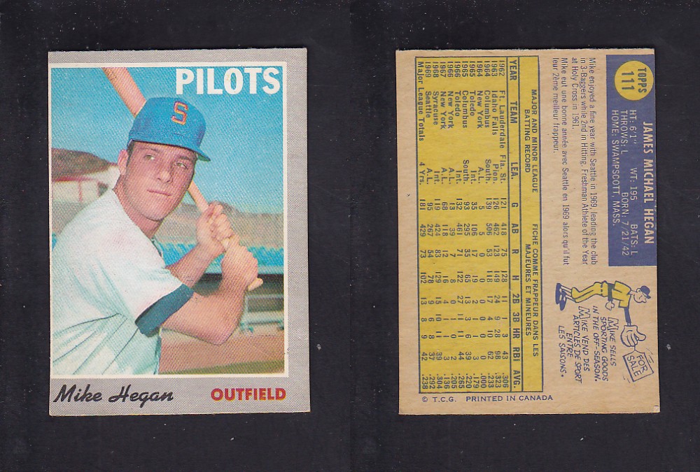 1970 O-PEE-CHEE BASEBALL CARD #111 M. HEGAN photo 1970 O-PEE-CHEE BASEBALL CARD #111 M. HEGAN photo
