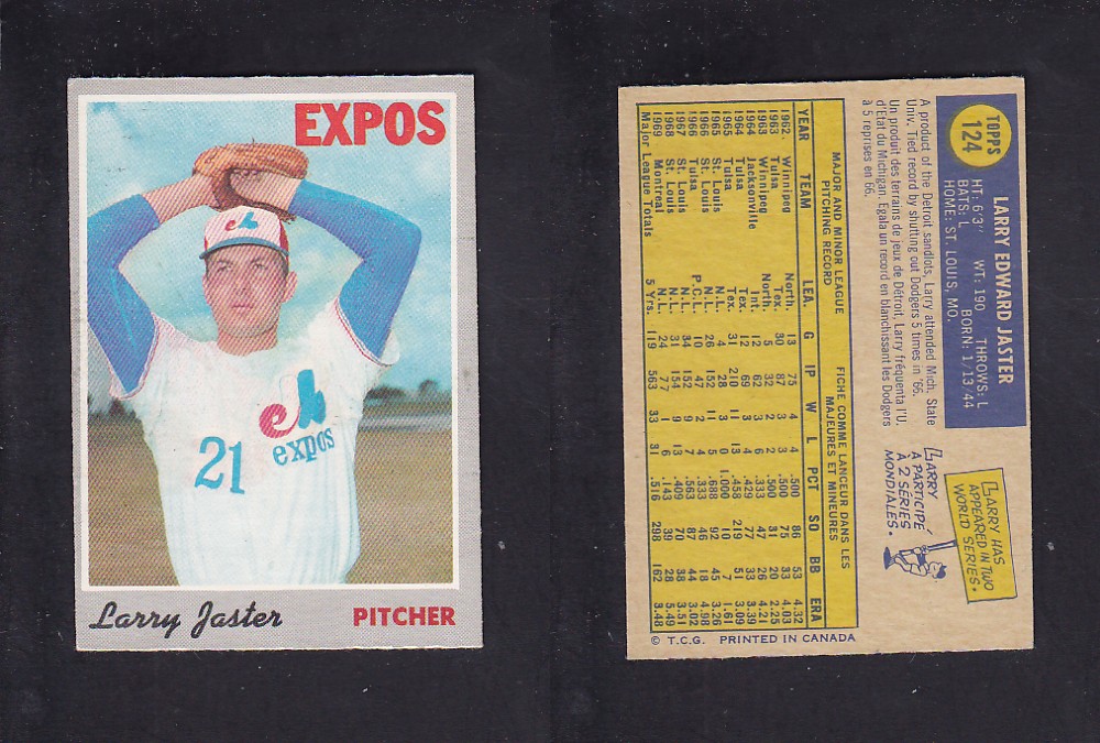 1970 O-PEE-CHEE BASEBALL CARD #124 L. JASTER photo 1970 O-PEE-CHEE BASEBALL CARD #124 L. JASTER photo