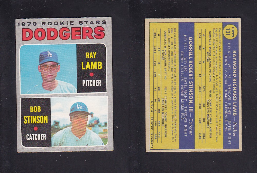 1970 O-PEE-CHEE BASEBALL CARD #131 R. LAMB/ B. STINSON photo 1970 O-PEE-CHEE BASEBALL CARD #131 R. LAMB/ B. STINSON photo