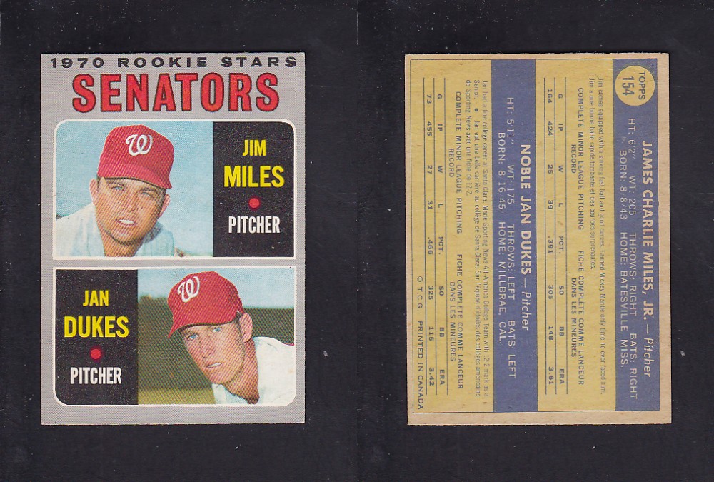 1970 O-PEE-CHEE BASEBALL CARD #154 J. MILES/ J. DUKES photo 1970 O-PEE-CHEE BASEBALL CARD #154 J. MILES/ J. DUKES photo