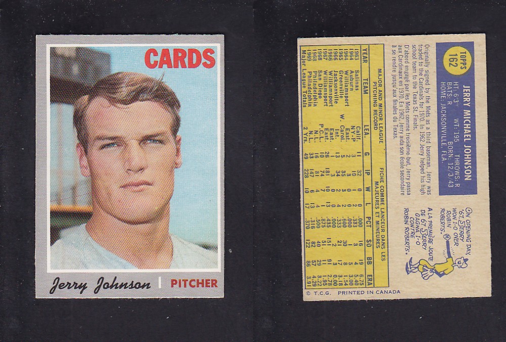1970 O-PEE-CHEE BASEBALL CARD #162 J. JOHNSON photo 1970 O-PEE-CHEE BASEBALL CARD #162 J. JOHNSON photo
