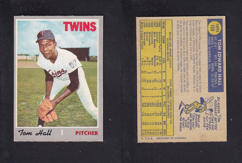 1970 O-PEE-CHEE BASEBALL CARD #169 T. HALL photo 1970 O-PEE-CHEE BASEBALL CARD #169 T. HALL photo