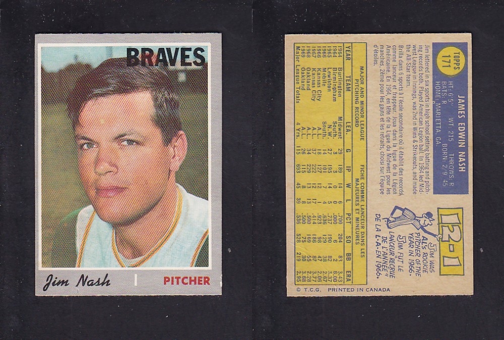 1970 O-PEE-CHEE BASEBALL CARD #171 J. NASH photo 1970 O-PEE-CHEE BASEBALL CARD #171 J. NASH photo
