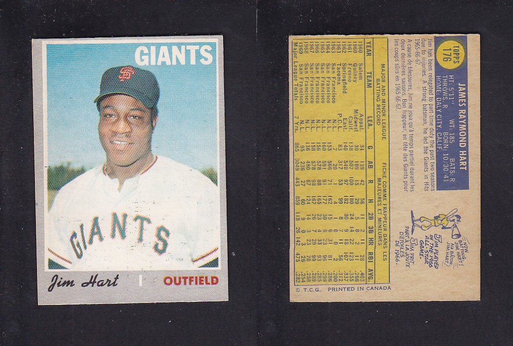 1970 O-PEE-CHEE BASEBALL CARD #176 J. HART photo 1970 O-PEE-CHEE BASEBALL CARD #176 J. HART photo