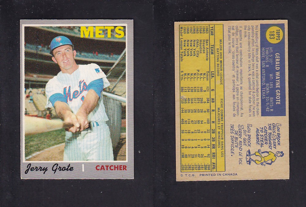 1970 O-PEE-CHEE BASEBALL CARD #183 J. GROTE photo 1970 O-PEE-CHEE BASEBALL CARD #183 J. GROTE photo