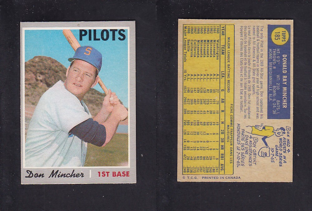 1970 O-PEE-CHEE BASEBALL CARD #185 D. MINCHER photo 1970 O-PEE-CHEE BASEBALL CARD #185 D. MINCHER photo
