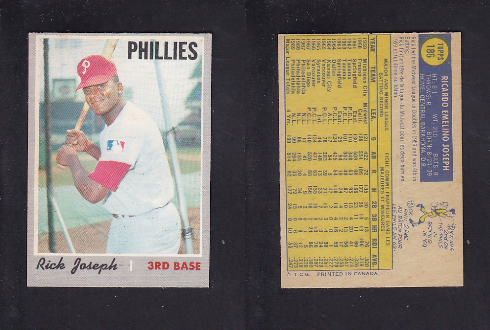 1970 O-PEE-CHEE BASEBALL CARD #186 R. JOSEPH photo 1970 O-PEE-CHEE BASEBALL CARD #186 R. JOSEPH photo
