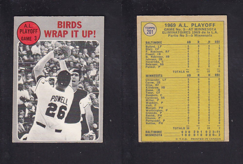 1970 O-PEE-CHEE BASEBALL CARD #201 A.L. PLAYOFF GAME 3 photo 1970 O-PEE-CHEE BASEBALL CARD #201 A.L. PLAYOFF GAME 3 photo