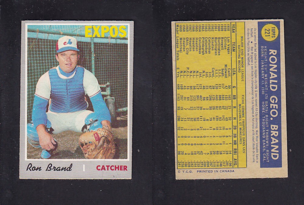 1970 O-PEE-CHEE BASEBALL CARD #221 R. BRAND photo 1970 O-PEE-CHEE BASEBALL CARD #221 R. BRAND photo