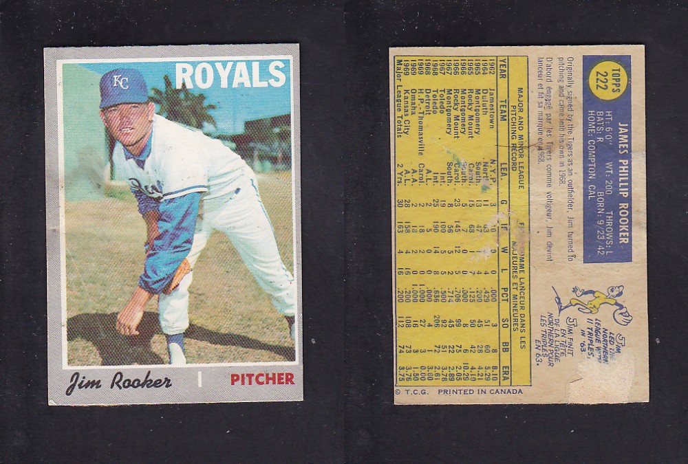 1970 O-PEE-CHEE BASEBALL CARD #222 J. ROOKER photo 1970 O-PEE-CHEE BASEBALL CARD #222 J. ROOKER photo