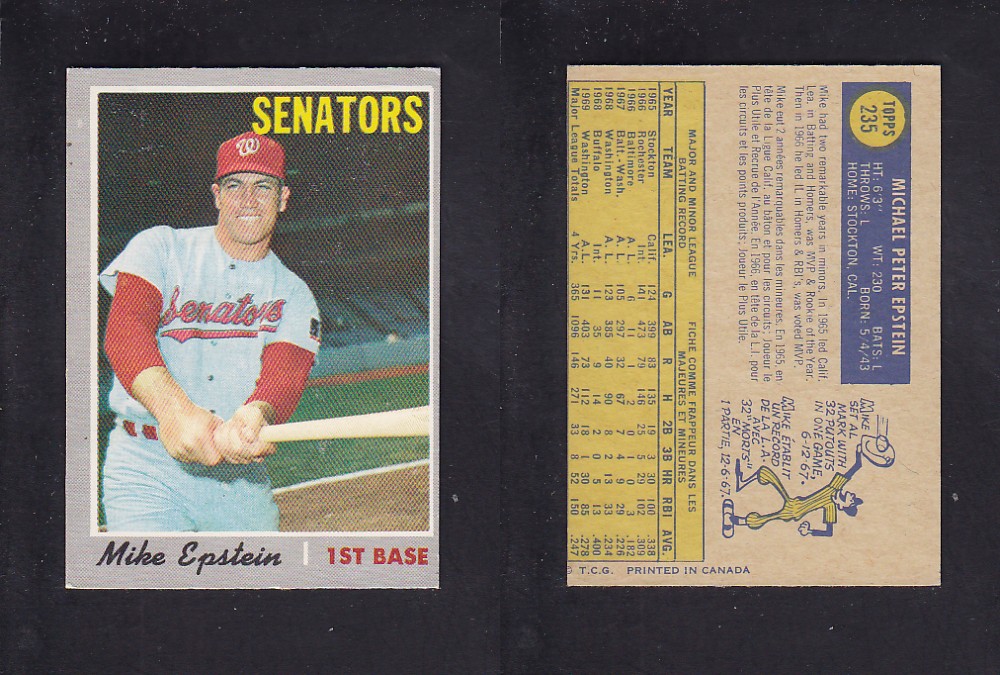 1970 O-PEE-CHEE BASEBALL CARD #235 M. EPSTEIN photo 1970 O-PEE-CHEE BASEBALL CARD #235 M. EPSTEIN photo