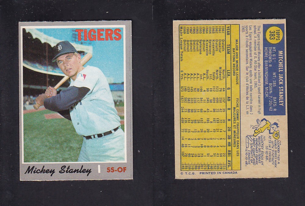 1970 O-PEE-CHEE BASEBALL CARD #383 M. STANLEY photo 1970 O-PEE-CHEE BASEBALL CARD #383 M. STANLEY photo