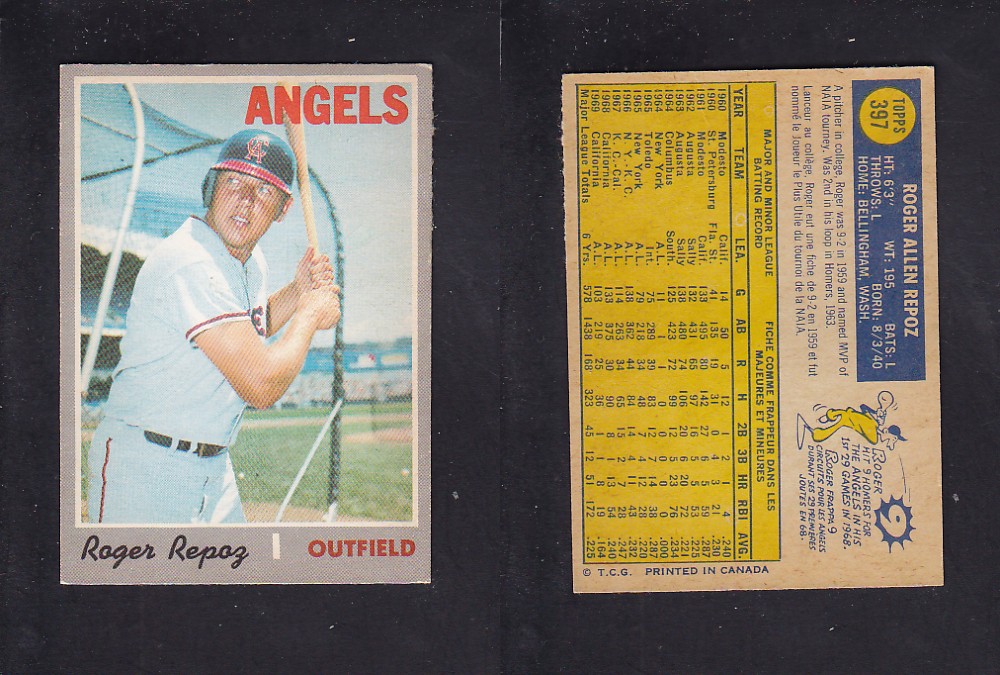 1970 O-PEE-CHEE BASEBALL CARD #397 R. REPOZ photo 1970 O-PEE-CHEE BASEBALL CARD #397 R. REPOZ photo